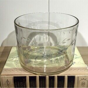 Vtg Ice Bucket Wine Caddy Etched Floral Vines & Berries Crystal Clear Glass Box